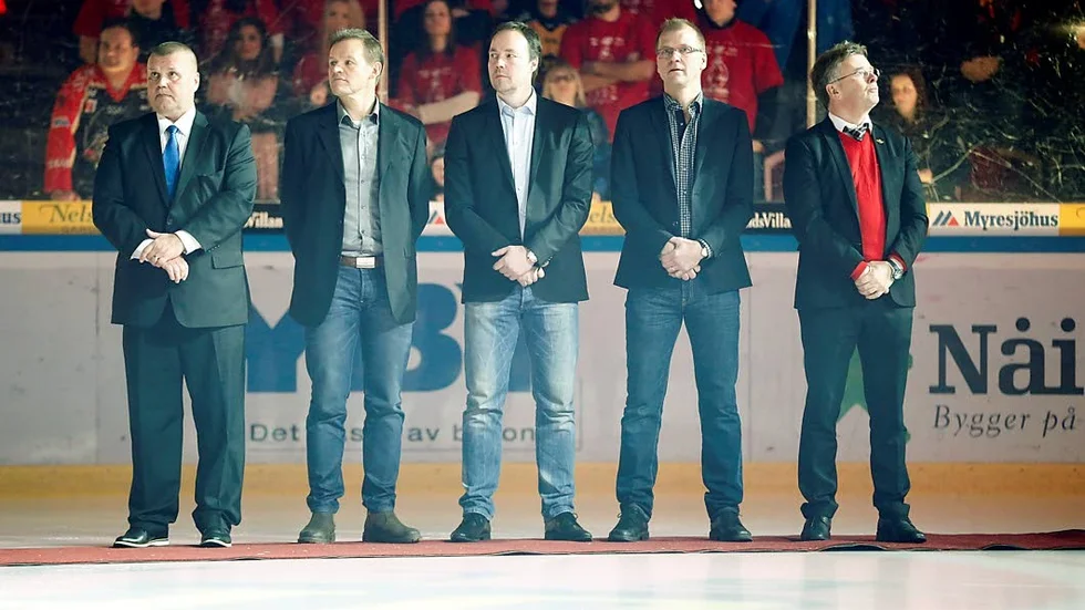 Legendrad. Timo Jutila, Johan Strömwall, Roger Åkerström, L-G Pettersson och Lars "Osten" Bergström.