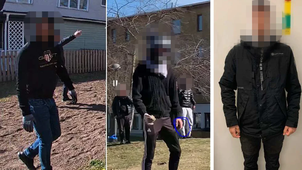 Bilder som påstås visa de tre tilltalade männen under upploppen i Skäggetorp i våras. (Bilderna är hämtade ur förundersökningen.) 