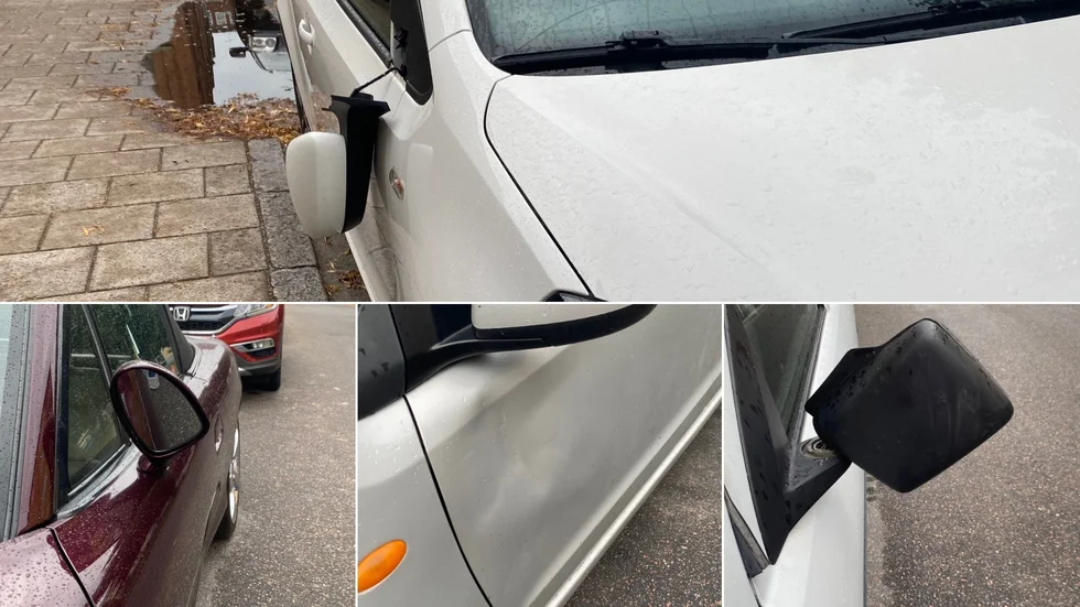 Sex bilar på Luntgatan fick sina sidospeglar förstörda natten till tisdag.