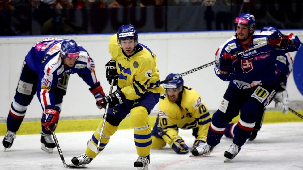 Peter Nordström ersätter Markus Andersson i Gripens bås. Här spelar han landskamp mot Slovakien, 2005.