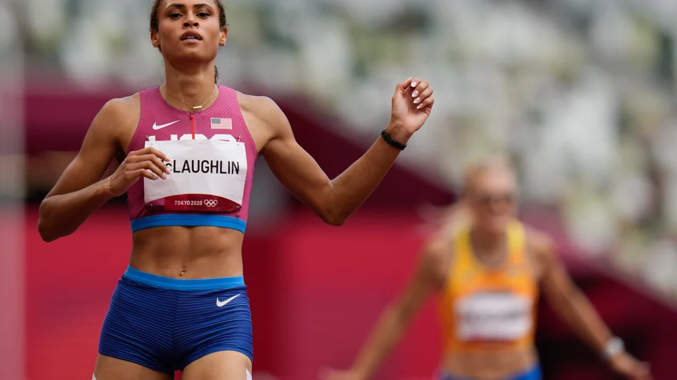 Sydney McLaughlin putsade sitt världsrekord på 400 meter häck. Bild från i fjol då hon satte det förra rekordet under sommar-OS i Tokyo.