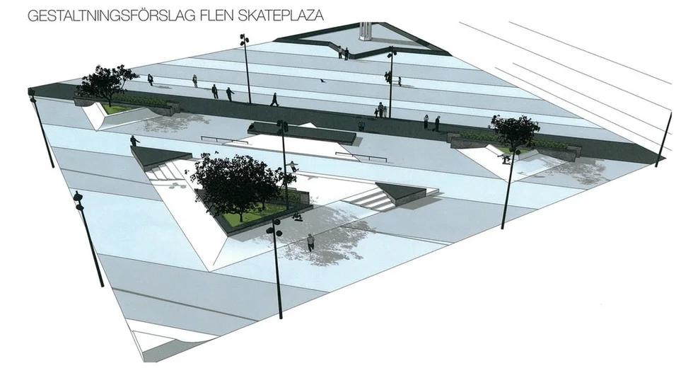 En gestaltning av Flen skateplaza framtagen av Pivotech.
