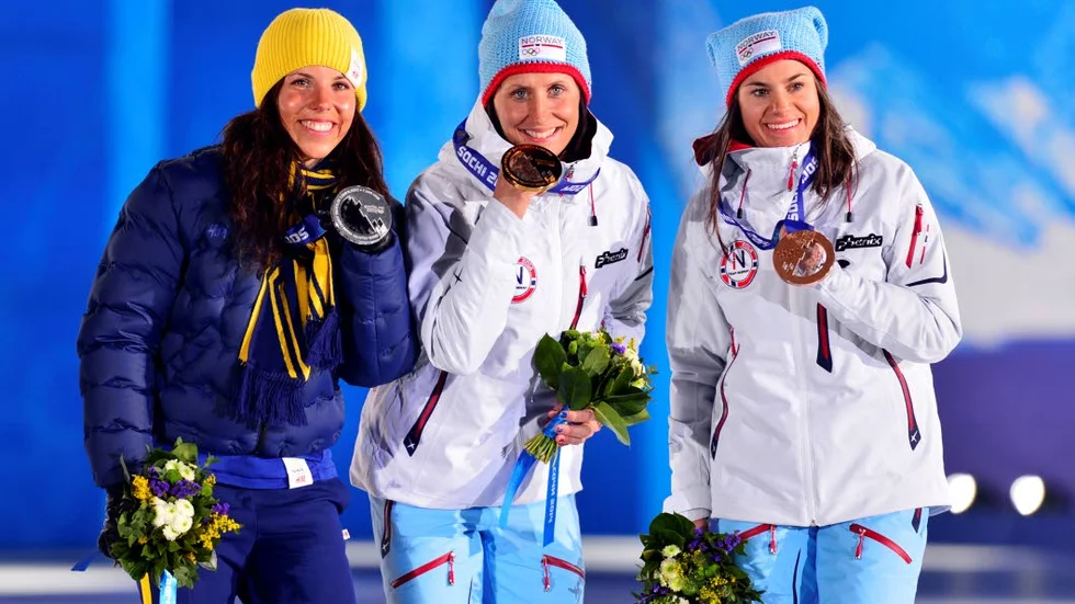 Medaljörerna på damernas skiathlon.