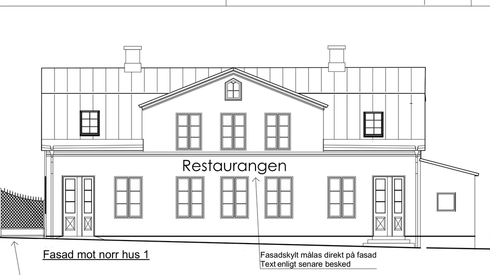 En skiss från den bygglovsansökan som lämnades in i maj. Den nya krogens namn kommer att målas direkt på fasaden, ut mot Södertorg.