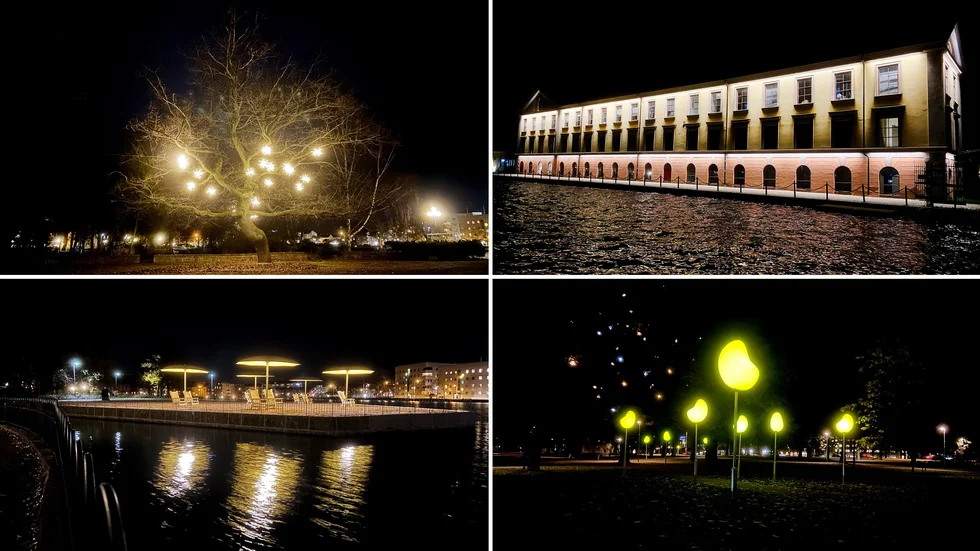 Belysning runt om centrala Eskilstuna.