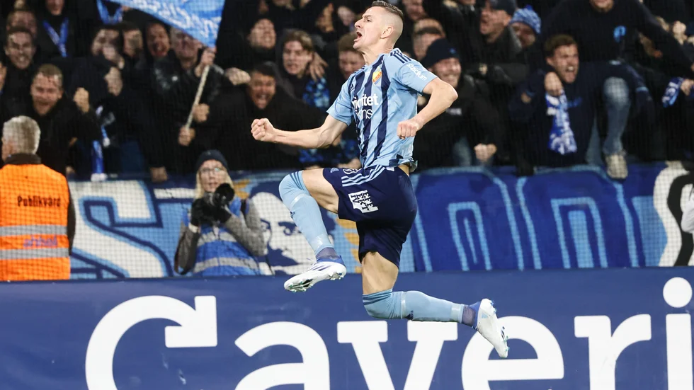 Haris Radetinac jublar efter segermålet (1–0) borta mot IFK Norrköping djupt in på tilläggstid.