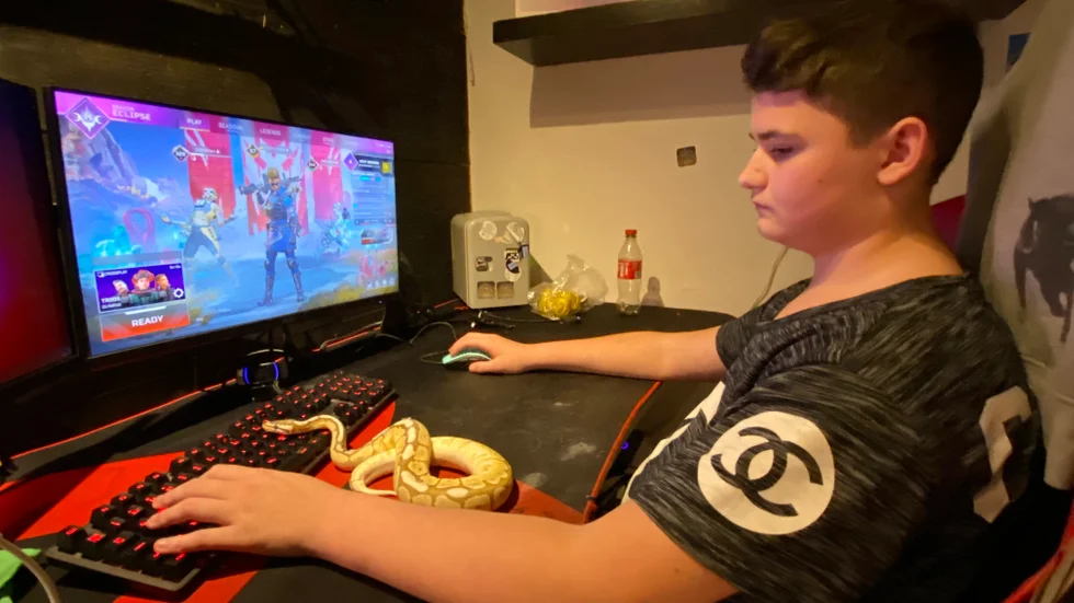 Pytonormen Britt-Marie är ofta med när Måns spelar spel på datorn. 