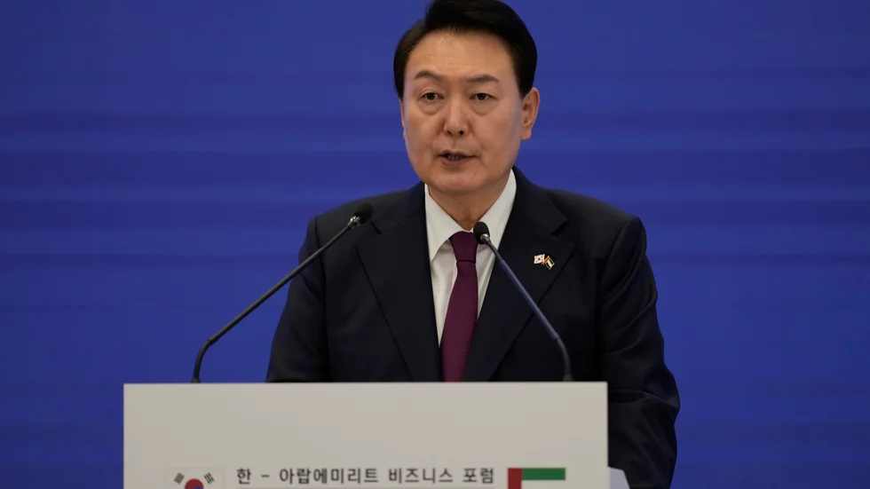 Sydkorea kallar Nordkorea för "vår fiende" i sin försvarsrapport. På bilden landets premiärminister Yoon Suk Yeol. Arkivbild.