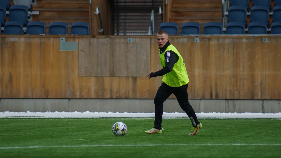 Oli Omarsson under tisdagens träning. 