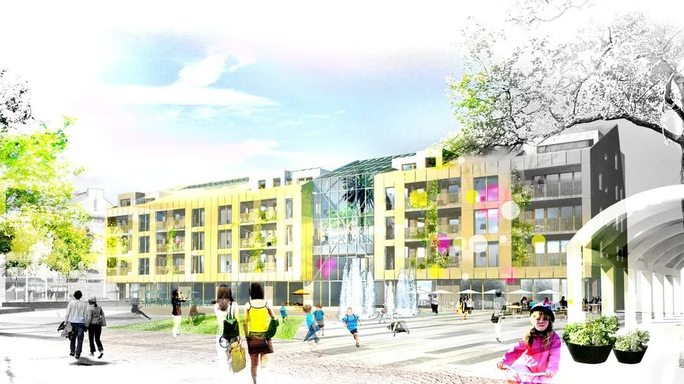 Gyllene fasader och vattenspel, huset på torget planeras bli att landmärke för Katrineholm.