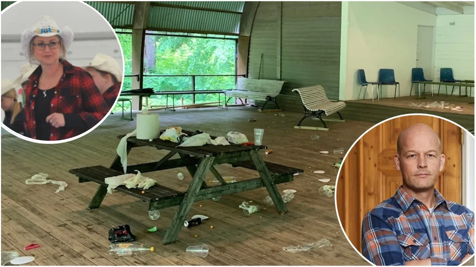 "Det är tråkigt att de inte kan sköta sig, men ungdomar är ungdomar också", säger Petra Lundstedt, ordförande i Cactus kick´n line dancers som håller till på scenen i Engelska parken. Till höger syns Henrik Karlsson på Åkers kronopark AB.