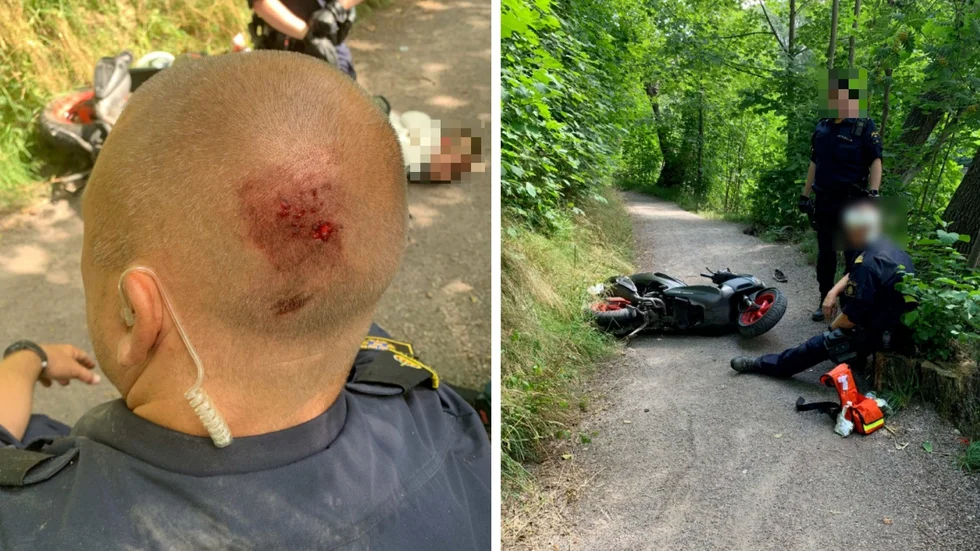 De skadade poliserna yrkar på skadestånd för bland annat sveda och värk och lyte. Bilderna är hämtade ur polisens förundersökning.