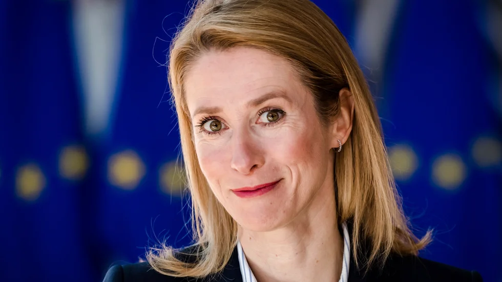 Estlands statsminister Kaja Kallas under ett EU-toppmöte i maj.