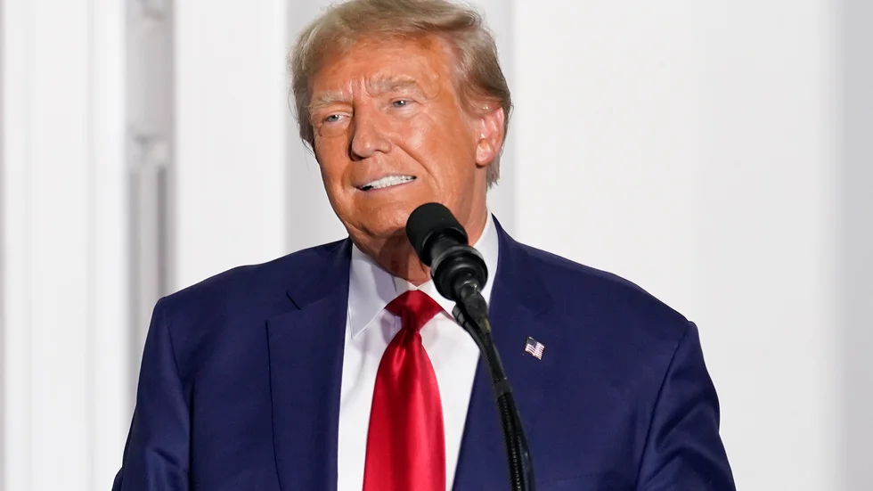 Donald Trump vid pressträffen i Bedminster i New Jersey.