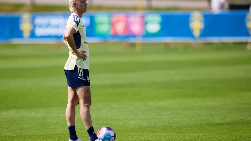 Caroline Seger tidigare under EM-förlägret i Båstad.