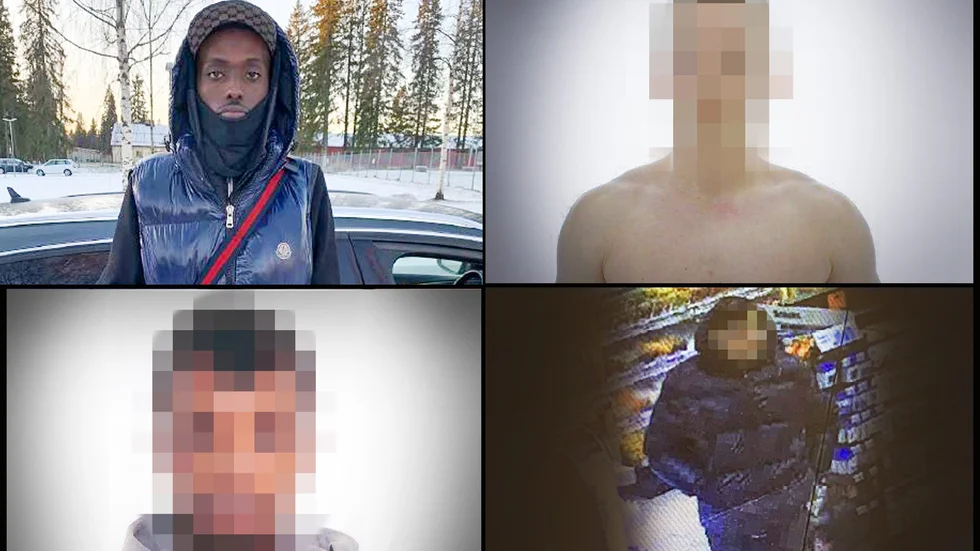 De åtalade i Notvikenärendet. Överst till vänster: Den mordmisstänkte 20-åringen från Borlänge. Överst till höger: Den 33-årige "Chauffören" från Luleå. Nederst till vänster: 33-åringen som ska ha styrt upp mötet mellan den misstänkte mördaren och den mördade kvinnan. Nederst till vänster: Den 19-årige HA-supportern från Luleå.