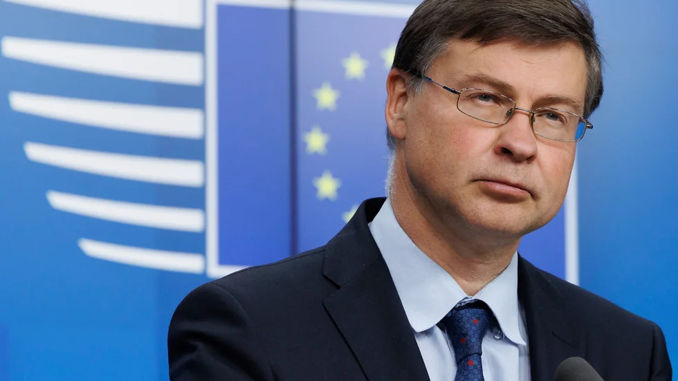 EU-kommissionens vice kommissionsordföranden Valdis Dombrovskis. Arkivbild.