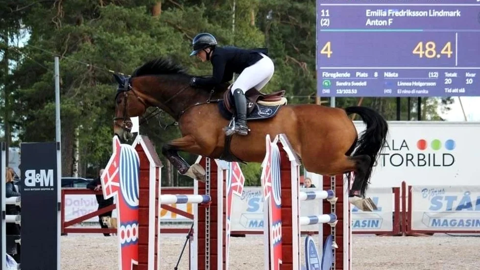 Emilia Fredriksson Lindmark tycker att SM-finalen i Falsterbo gav henne hästen Anton F rolig och nyttig erfarenhet. (Arkivbild)