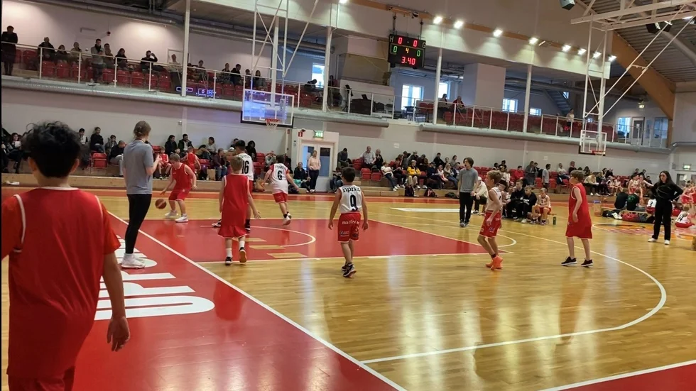 Uppsala Baskets hall ser ut att ha trägolv, vilket krävs för lag i hösta serierna. 