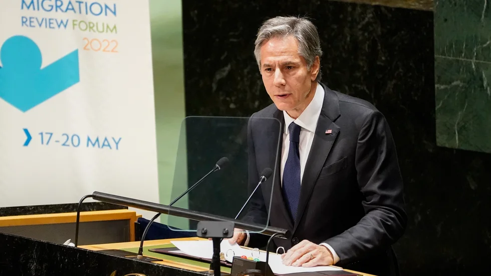 USA:s utrikesminister Antony Blinken under sitt tal i FN.