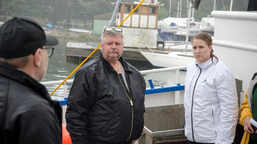 Mikael Karlsson, yrkesfiskare i Oxelösund och Emma Wiesner (C), Europaparlamentariker.