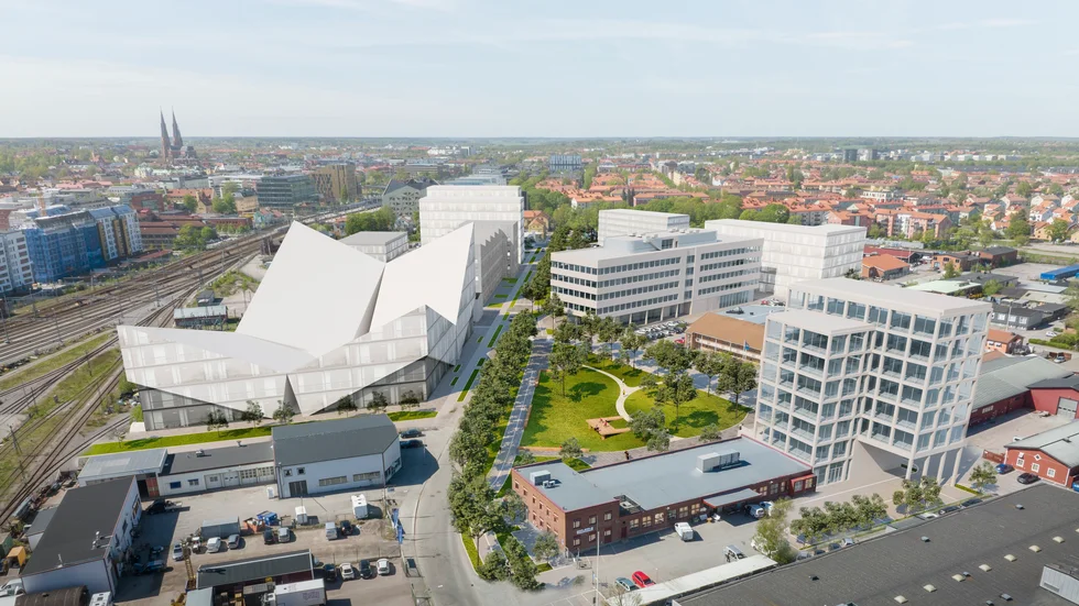 Stora planer för västra Boländerna med nya arbetsplatser och annan verksamhet. Vy längs Säbygatan mot Centralstationen. 