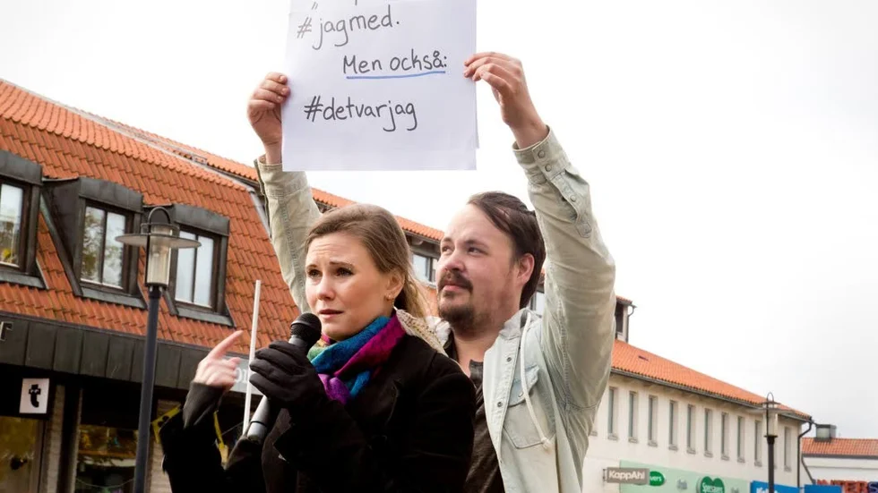Felicia Wittenberg under metoo-manifestation på Östercentrum i oktober.