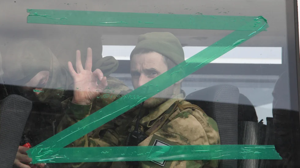 Bokstaven Z har blivit en symbol för den ryska militären. Bild från den 8 april från Groznyj, huvudstad i Tjetjenien i södra Ryssland.