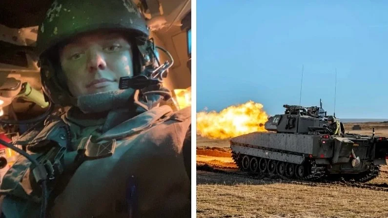"Jag är stridsfordonsskytt på Stridsfordon 90. Det är en vagn som är lite mindre än en stridsvagn", säger Saga Mideskog från Mjölby.