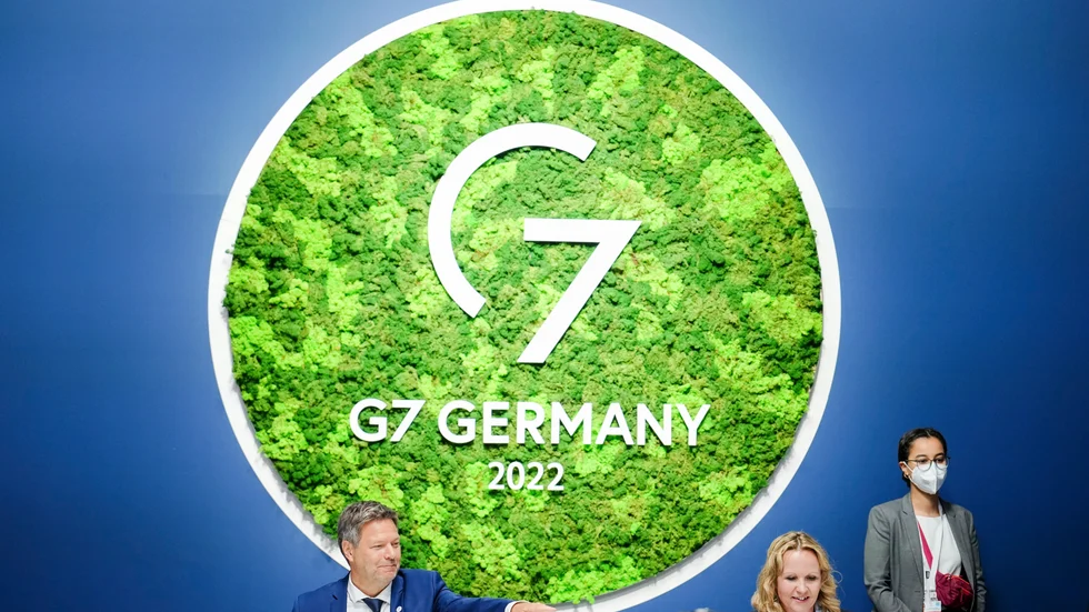 De tyska ministrarna Robert Habeck och Steffi Lemke vid öppningen av G7-mötet i Berlin. Arkivbild.