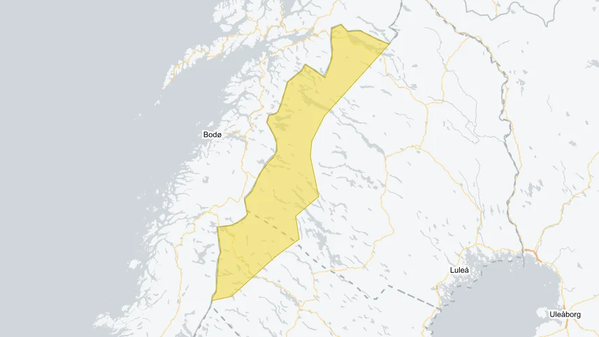 En gul varning har utfärdats för Norrbottensfjällen och norra Väserbottensfjällen under fredag och lördag.