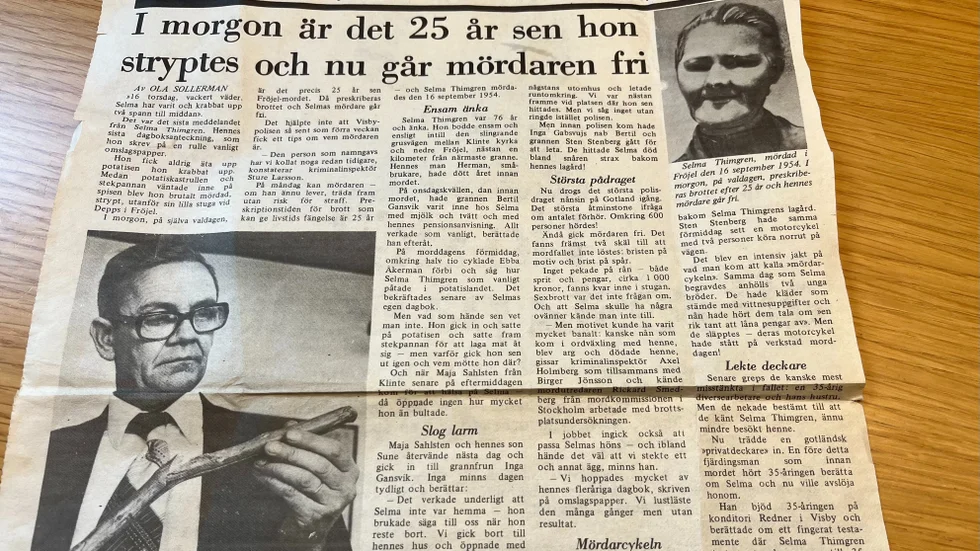 Tidningsklipp från 1979 om Fröjelmordet 25 år tidigare.