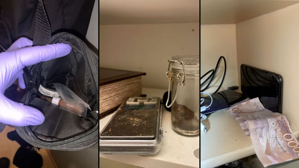 Polisen gjorde husrannsakan hos mannen och hittade både kontanter och olika sorters narkotika.