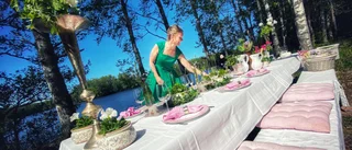 De ordnar med romantisk krog i skogen  