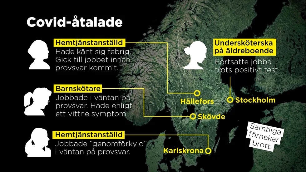 Hittills har minst fyra personer åtalats för att ha gått till jobbet bärande på covid-19.