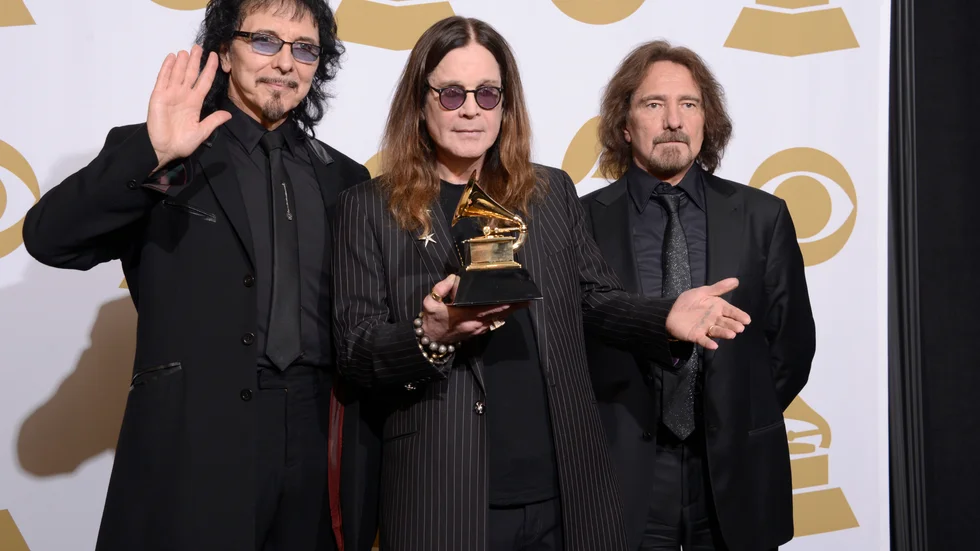 Black Sabbathmedlemmarna Tony Iommi till vänster, Ozzy Osbourne and Geezer Butler. Arkivbild.