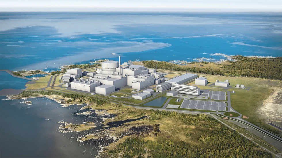 Kärnkraftverket med reaktorn Hahnikivi 1 som det är tänkt att se ut. Nu kompliceras tillståndsfrågan av att Finlands försvardepartement vill utrede riskerna med att projektet är nära knutet till Ryssland.