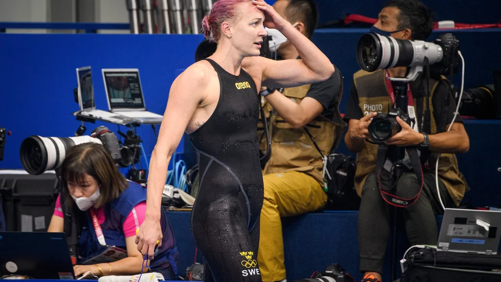 Sarah Sjöström efter finalen på 100 meter fritt.