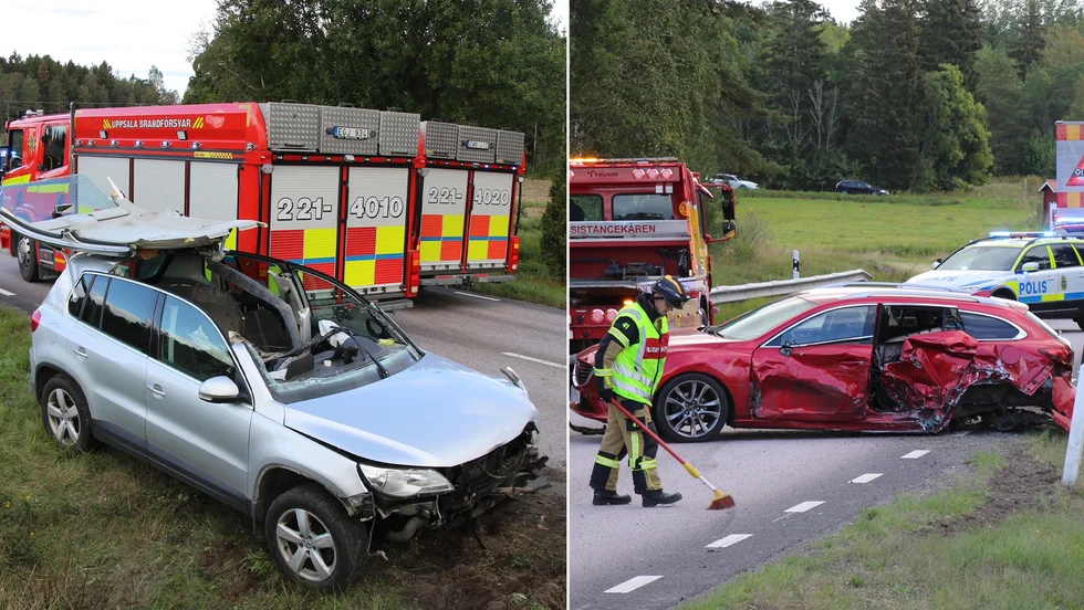 De båda bilarna fick rejäla skador efter krocken.