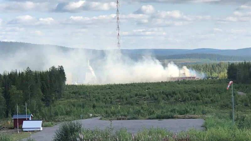 Esrange i Kiruna. Bilden visar branden i den södra delen av basområdet som använts sedan 60-talet för att skjuta upp sondraketer för forskningsändamål.