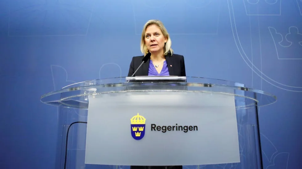FINANSMINISTER. Magdalena Andersson (S) presenterar ändringsbudgeten för 2015 vid en pressträff i Rosenbad.