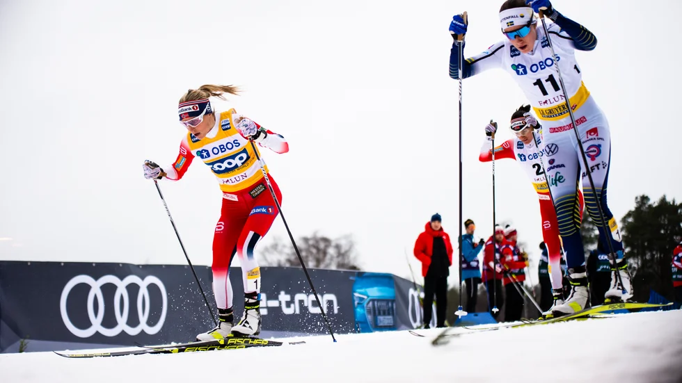 Mycket är fortfarande oklart inför den kommande längdsäsongen för åkare som Norges Therese Johaug och Sveriges Ebba Andersson. Arkivbild.