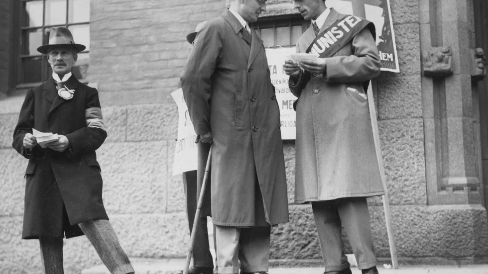 En bild från "kosackvalet" 1928. Sveriges kommunistiska parti här med Karl Kilbom. SKP halverade sina mandat i andrakammarvalet det året. 