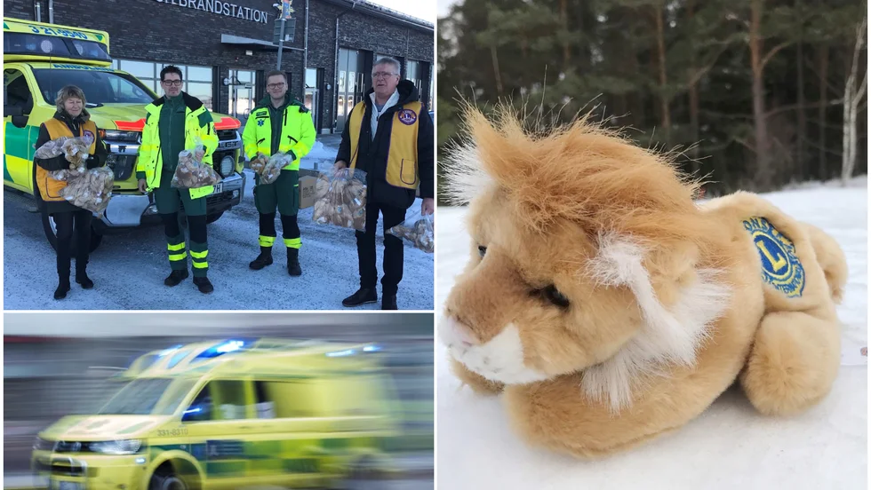 Lions Club skänker hundra lejon till ambulans- och räddningstjänsten i Tierp. Från Lions Club hoppas man att gosedjuren ska skänka glädje i svåra stunder.
