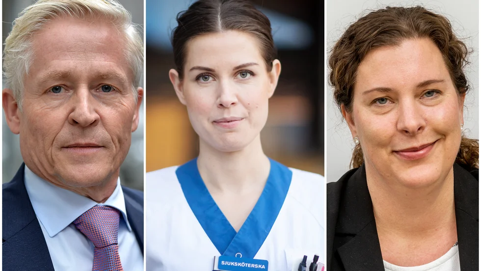 Bo Strömquist (ekonomidirektör på Akademiska sjukhuset), Sofia Lindström (vice ordförande för Vårdförbundet i Uppsala län) och Anna Wadenhov (HR-direktör på Akademiska sjukhuset).
