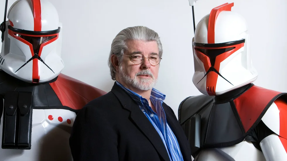 "Star wars"-skaparen George Lucas inför premiär av "Star wars: The clone wars" 2008. Arkivbild.
