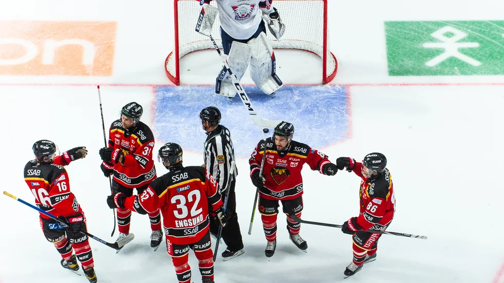 Luleå Hockey-jubel efter Chris DeSousa första mål i matchen mot Linköping.