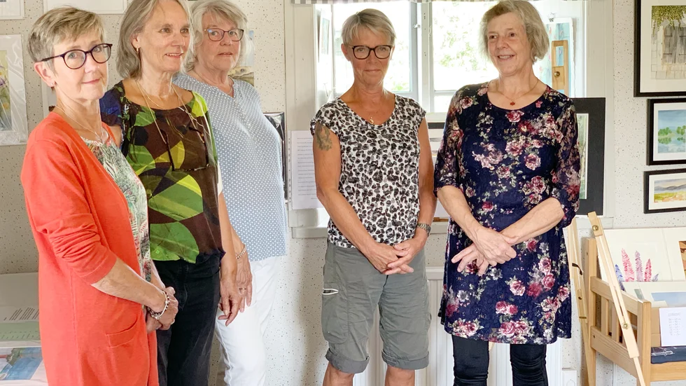 Anita Lehnér, Suss Löfgren, Monica Ståhl, Marie Johansson, Agneta Mayer och Ingela Mellgren Ohlsson (ej med på bild)  ställde ut sina konstverk i kanalstugan under sju dagar. 
