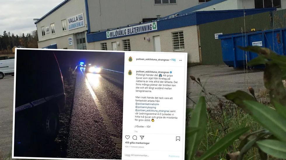 Polisen i Eskilstuna och Strängnäs skrev om polissamarbetet på sitt instagramkonto under natten och hyllade länskollegerna. Bilden från bildemonteringen är tagen i ett annat sammanhang.
