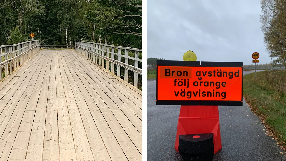 Två av de längsgående stålbalkarna har satt sig och sjunkit fem till tio centimeter på grund av röta i en av de underliggande träbalkarna. Nu är framtiden oviss för den gamla träbron i Lilla Aby.